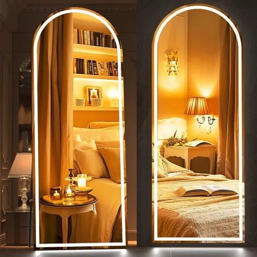 Vista 26 de Hasipu Espejo de Cuerpo Completo de 55" X 18" con Luces, Espejo LED de Arco con Marco Negro de Cuerpo Completo y 3 Temperaturas de Color y Brillo