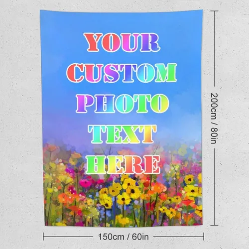 Vista 2 de Tapiz personalizado para cargar imágenes con fotos y textos, tapiz personalizado para colgar en la pared, manta de telón de fondo para decoración