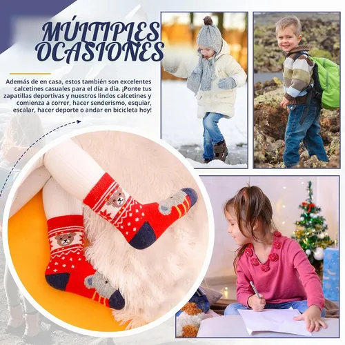 Vista 6 de Eocom Calcetines de lana para niños y niñas, cálidos, térmicos, de invierno, gruesos, suaves, de senderismo, calcetines de regalo, 6 pares 6 pares
