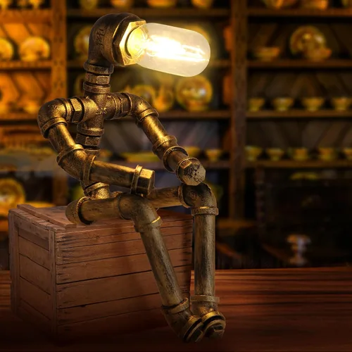 Vista 9 de Lámpara de mesa de guitarra musical, lámpara de mesa robot de guitarra steampunk, lámpara steampunk de guitarras retro, lámpara de robot de tubo