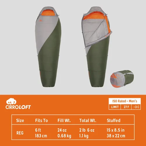 Vista 2 de Kelty Cosmic Synthetic Fill Saco de dormir de 40 grados con correas de compresión, compacto y ligero, 2022