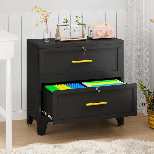Vista 2 de 2 Drawer File Cabinet with Lock, Small Filing Cabinet for Home Office Negro