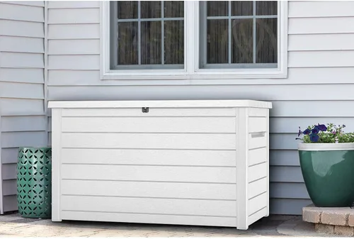 Vista 5 de Keter XXL Caja de Almacenamiento para Terraza de 230 Galones Contenedor Exterior para Patio ~ Blanco