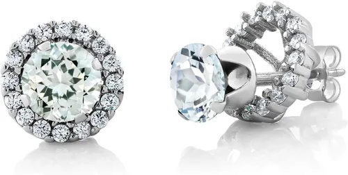 Vista 56 de Gem Stone King Aretes redondos de plata de ley 925 de 0.236 in con piedra natal extraíble para mujer