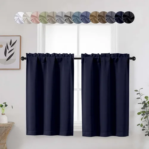 Vista 69 de Aqua Cafe - Juego de 2 paneles de cortinas opacas de 24 pulgadas de largo, con aislamiento térmico suave y sólido, para ventanas de baño, sótano