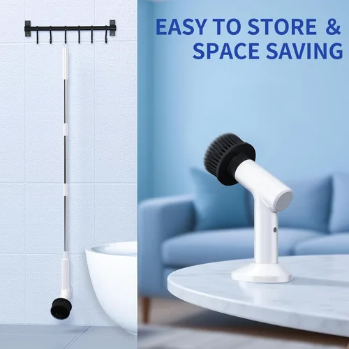 Vista 5 de Limpiador eléctrico giratorio, limpiador de ducha inalámbrico con 7 cabezales de cepillo de repuesto, IPX5 impermeable para baño con mango