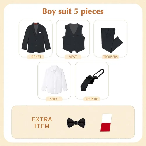 Vista 3 de Plavict Trajes de niño de ajuste delgado, cintura ajustable, traje formal para niños