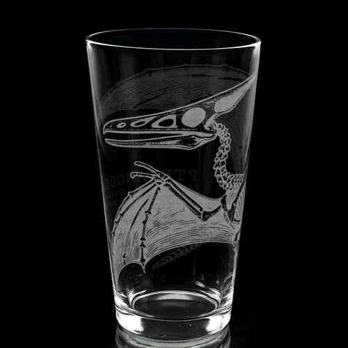 Vista 4 de LumEngrave PTERANODON SKELETON - Vaso de cerveza grabado, diseño de dinosaurio volador, pájaro jurásico, cretácico, Rex, paleontología, gran idea