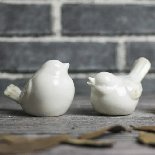 Vista 8 de Veemoon Decoración de pájaros de cerámica blanca, 2 piezas, figuras de pájaros de escritorio, adorno de porcelana, pequeño gorrión, estuado