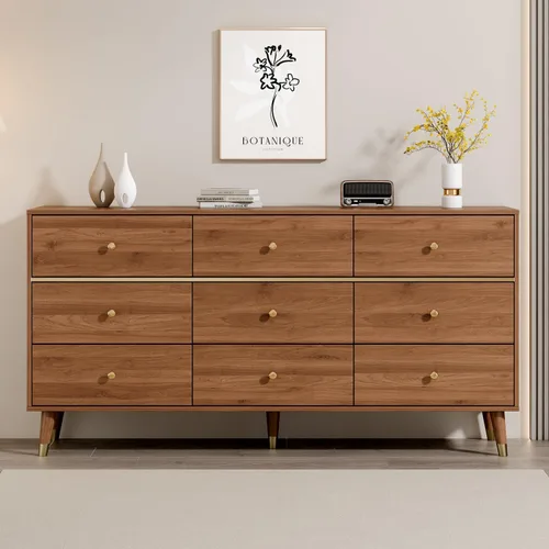 Vista 9 de Chrangmay Cómoda de 9 cajones, cómoda moderna de mediados de siglo de 63 pulgadas de ancho, cómoda de madera con 9 cajones de almacenamiento