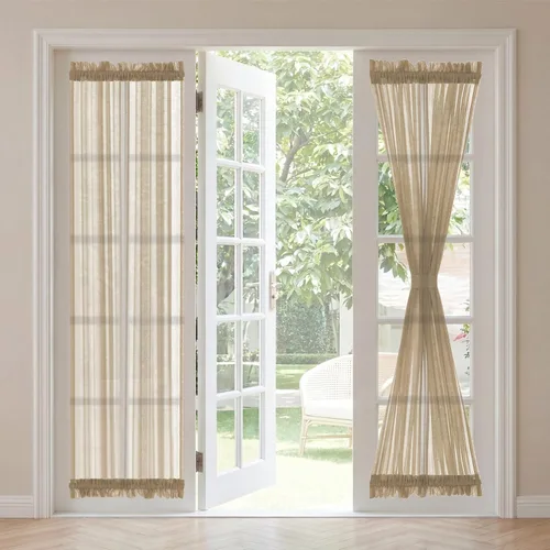 Vista 42 de H. Versailtex Lino Natural y Poly semi-láminas Premium suaves y ricos materiales paneles de cortina con abrazadera ajustable para patio Gris