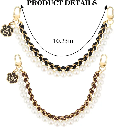 Vista 6 de 2 piezas de cadenas extensoras para bolsos de metal negro con perlas, dobles extensores de correa para bolsos, para bolsos de mano y bandolera