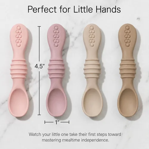Vista 3 de Sperric Cucharas para bebés de más de 6 meses, autoalimentación, cucharas de dentición sin BPA, color rosa