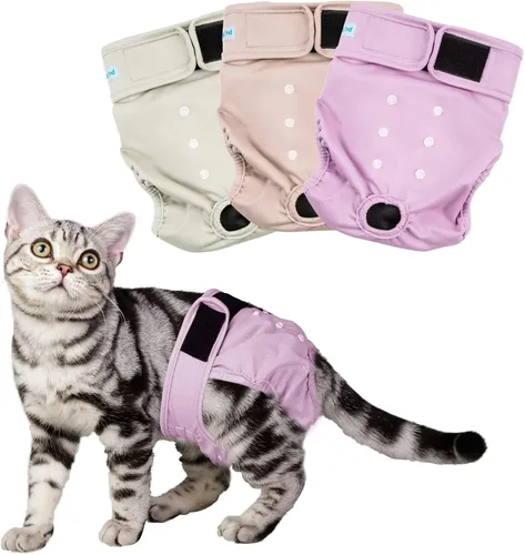 Vista 9 de Paw Legend Pañales para gatos hembras, lavables, reutilizables, pañales para gatos para incontinencia, pañales para mascotas (paquete de 3, XS)