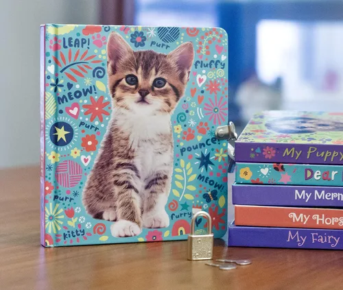 Vista 3 de Mollybee Kids - Diario para niños con candado, diseño de gatito