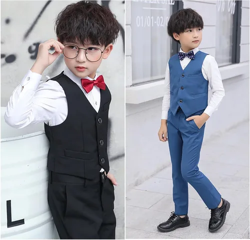 Vista 7 de Fankeshi Chaleco de traje formal de 4 botones para niño