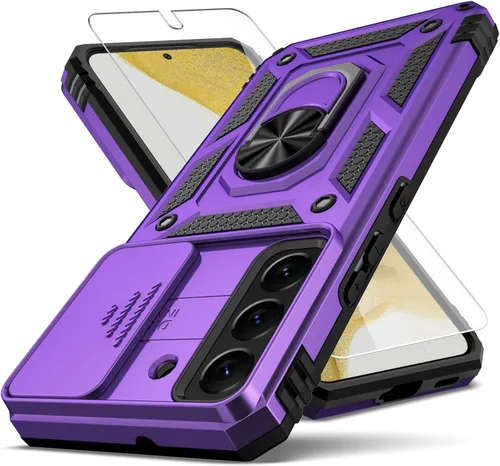 Vista 8 de Funda para Samsung Galaxy S22, con cubierta para lente de cámara, protector de pantalla HD, [grado militar] anillo de montaje en coche con soporte