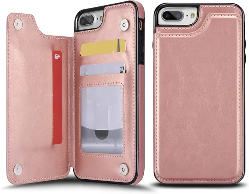 Vista 16 de Funda de piel tipo cartera para iPhone con (dos cierres magnéticos), (ranuras para tarjetas) función atril
