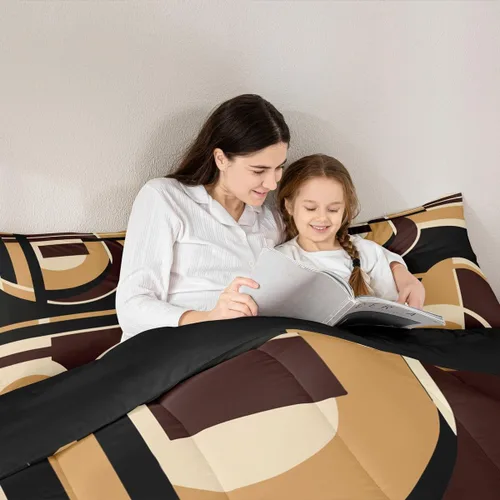 Vista 6 de Feelyou Juego de ropa de cama abstracta suave para niños y niñas, juego de edredón geométrico tamaño individual, edredón de rayas de microfibra