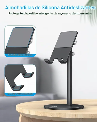 Vista 5 de Soporte para teléfono celular, OMOTON Soporte para teléfono ajustable en ángulo de altura, soporte de escritorio de aluminio para teléfono con base