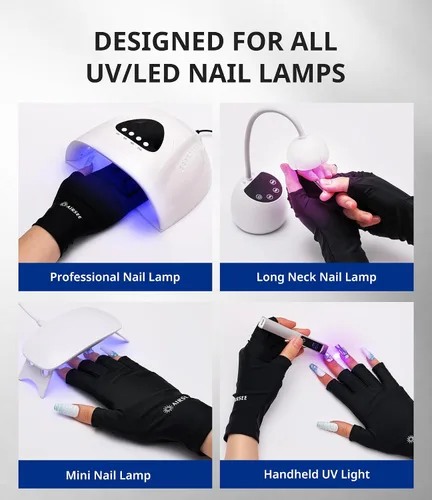 Vista 4 de AIRSEE Guantes de protección UV UPF 50+ de alta calidad para manicura de gel, diseño sin dedos para uso profesional solón y doméstico, anti UVA/UVB