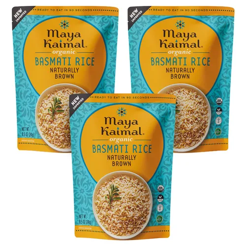 Vista 8 de Maya Kaimal Arroz Basmati orgánico naturalmente marrón, listo para comer, totalmente cocido, vegano, certificado orgánico, sin OMG, sin gluten, 8.5