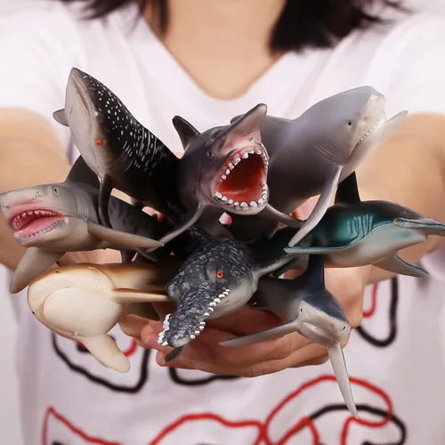 Vista 3 de Yeonha Toys, 8 paquetes de juguetes de tiburón con folleto educativo, conjunto de figuras de tiburón de plástico suave y realista para niños