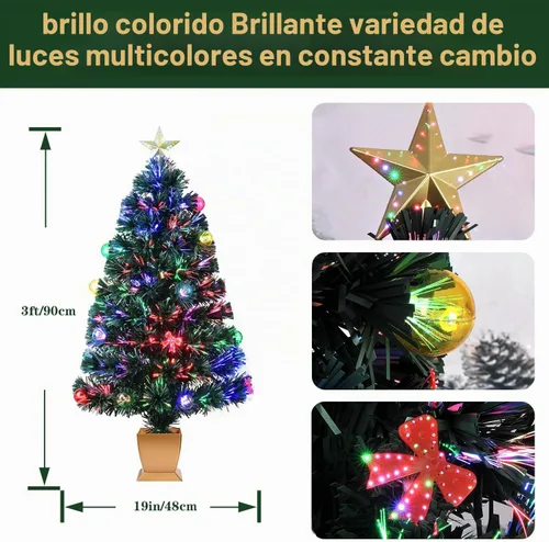 Vista 5 de 3ft Green Fiber Optic Christmas Tree,Prelit Artificial Tabletop mini Christmas Tree,Star,Butterfly and Ball Ornaments for Best Holiday Home