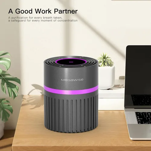 Vista 4 de MEGAWISE Purificador de aire HEPA H13 para dormitorio, oficina y habitaciones pequeñas, filtración de 3 etapas con entrada de aire de 360°, modo