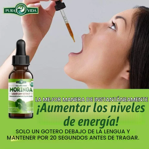 Vista 5 de PURA VIDA MORINGA Gotas líquidas de extracto de hojas – Certificado orgánico USDA – altamente purificado, biodisponible y absorción más rápida que