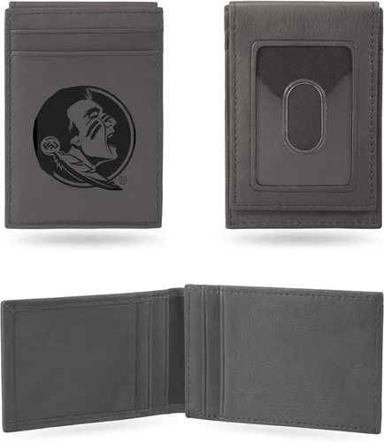 Vista 15 de Rico Industries NCAA - Cartera de bolsillo frontal grabada con láser gris, compacta, cómoda, delgada