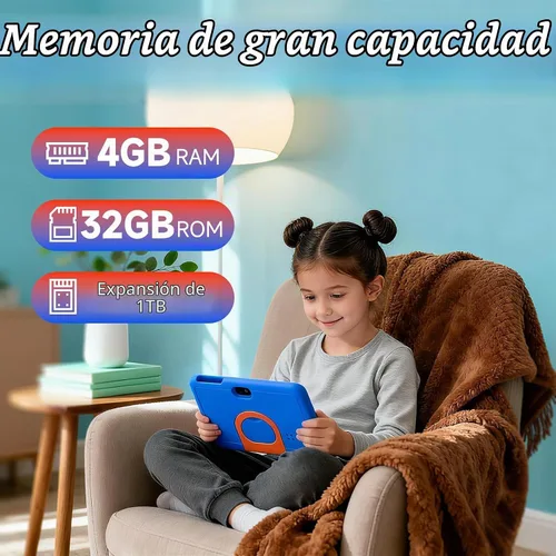 Vista 3 de Tablet para niños, tableta Android de 7 pulgadas para niños, 4GB RAM 32GB ROM expandible hasta 1TB, tabletas para niños pequeños con control