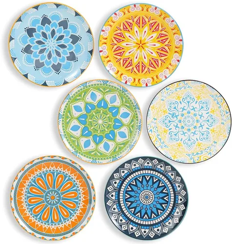 Vista 12 de Juego de platos de postre de cerámica de 6 a 8 pulgadas para ensalada y aperitivo, colores vibrantes para mezclar y combinar, aptos
