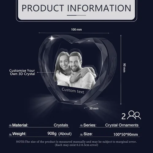 Vista 2 de Foto de cristal 3D, regalo personalizado para mujeres, hombres, mamá, papá, pareja, imagen personalizada en marcos de fotos de cristal, regalo