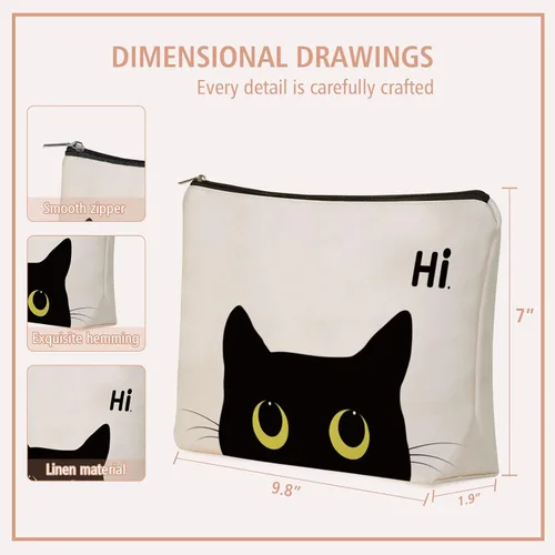 Vista 5 de Bolsa de maquillaje de gato negro para regalo de mamá y gato: bonita bolsa de cosméticos y artículos de tocador para niñas y mujeres, hermanas