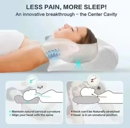 Vista 4 de Almohada cervical ergonómica de espuma viscoelástica para aliviar el dolor Blanco y gris