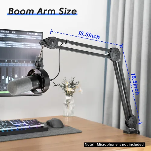 Vista 6 de FIFINE Soporte de brazo de micrófono, brazo de brazo resistente, soporte de micrófono ajustable de tijera de suspensión con soporte de escritorio
