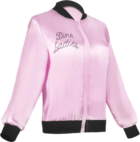 Vista 2 de DuyaJoinX Chaqueta de satén rosa de los años 50 para mujer y niña, cuello negro, disfraz vintage de Halloween con bufanda de cuello de lunares