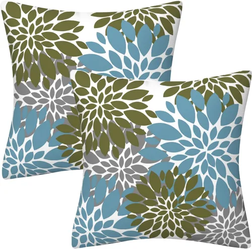 Vista 27 de Juego de 2 fundas de almohada decorativas de dalia azul marino, rojo, gris, dalia floral, para interiores y exteriores, funda de almohada de Floral 1