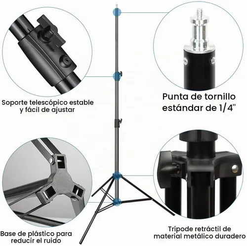 Vista 2 de Trípode de fotografía de aleación de aluminio, trípode de iluminación de estudio de 2.8m/9.19 pies para luces de video, luces de fotografía