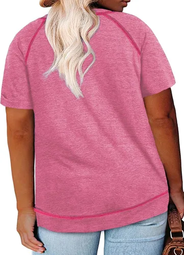 Vista 35 de Eytino Blusas de talla grande para mujer, cuello en V, manga corta, a rayas, casual, holgada, con bolsillo (1X-5X)