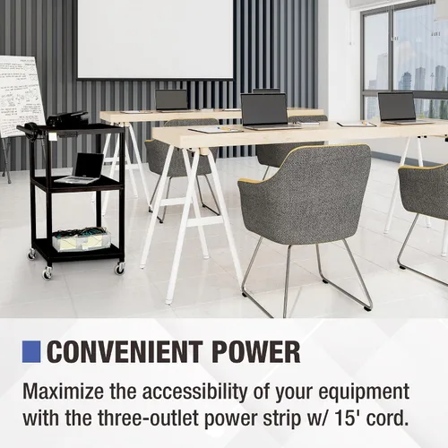 Vista 6 de Muebles Norwood Comercial NOR-OUG1042-SO, altura adjustable, móvil carrito utilitario de plástico AV negro con banda de alimentación