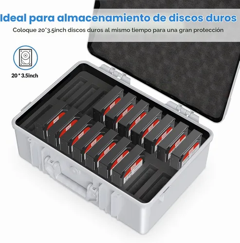 Vista 3 de ORICO Estuche para disco duro de 3.5 pulgadas y 20 bahías HDD/SSD Maleta de almacenamiento de protección múltiple con funda rígida de espuma a
