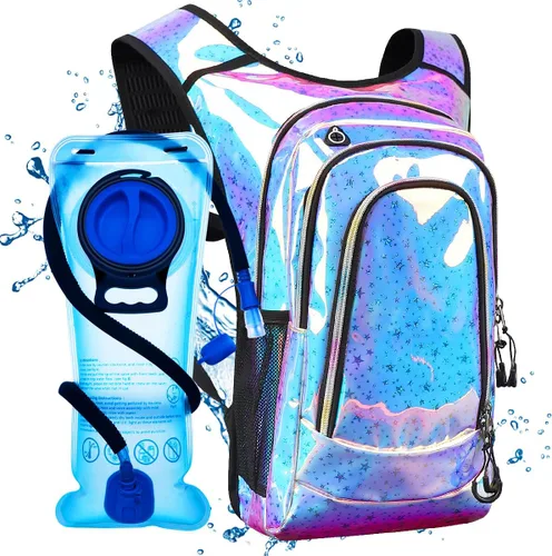 Vista 8 de Mochila de hidratación rave, paquete de hidratación para festivales con vejiga de agua de 2 L, mochila de agua ligera, bolsa de hidratación