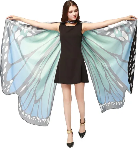 Vista 4 de Capa de alas de mariposa con máscara de hada para mujer, disfraz de Halloween