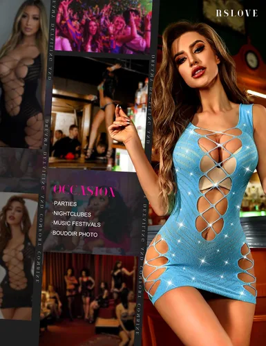 Vista 4 de RSLOVE Lencería de malla para mujer, babydoll de malla, body de encaje para mujer