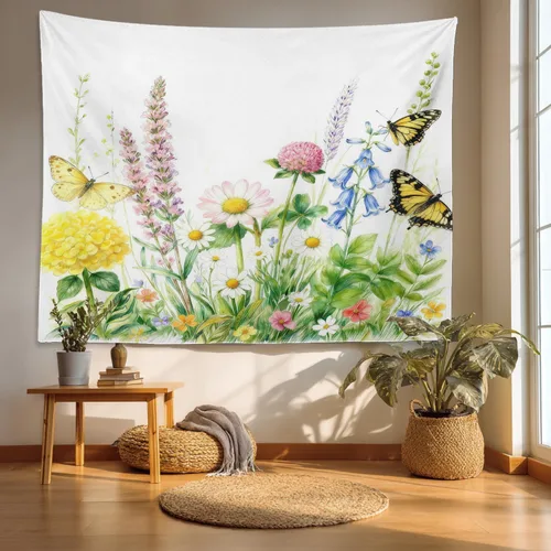 Vista 18 de Batmerry Peaceful Retreat Beautiful Landscape Polyester Tapestry, Blooming Garden Setting Lightweight Wall Hanging High-Definition Print Backdrop