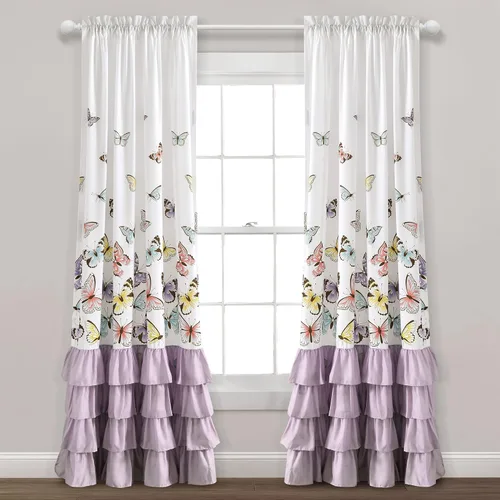 Vista 6 de Lush Decor - Cortinas de mariposas Flutter Juego de paneles con diseño de volantes para ventana de la sala, comedor, dormitorio (par), 84 x 52 Rosa