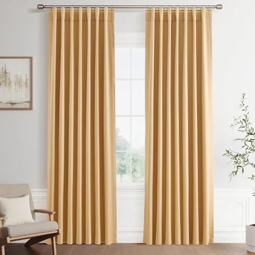 Vista 50 de Joywell - 2 cortinas de lino 100% opacas, con bolsillo para cortinero, trabilla trasera, cinta para ganchos y anillas con clip, con aislamiento