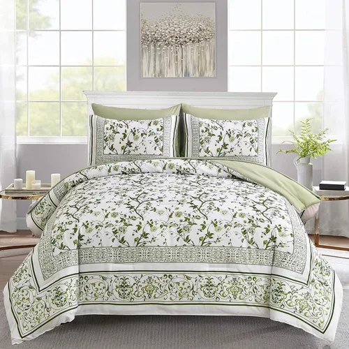 Vista 13 de Dobuyly Juego de edredón floral tamaño individual, juego de cama de 5 piezas en una bolsa, juego de ropa de cama botánico de microfibra suave